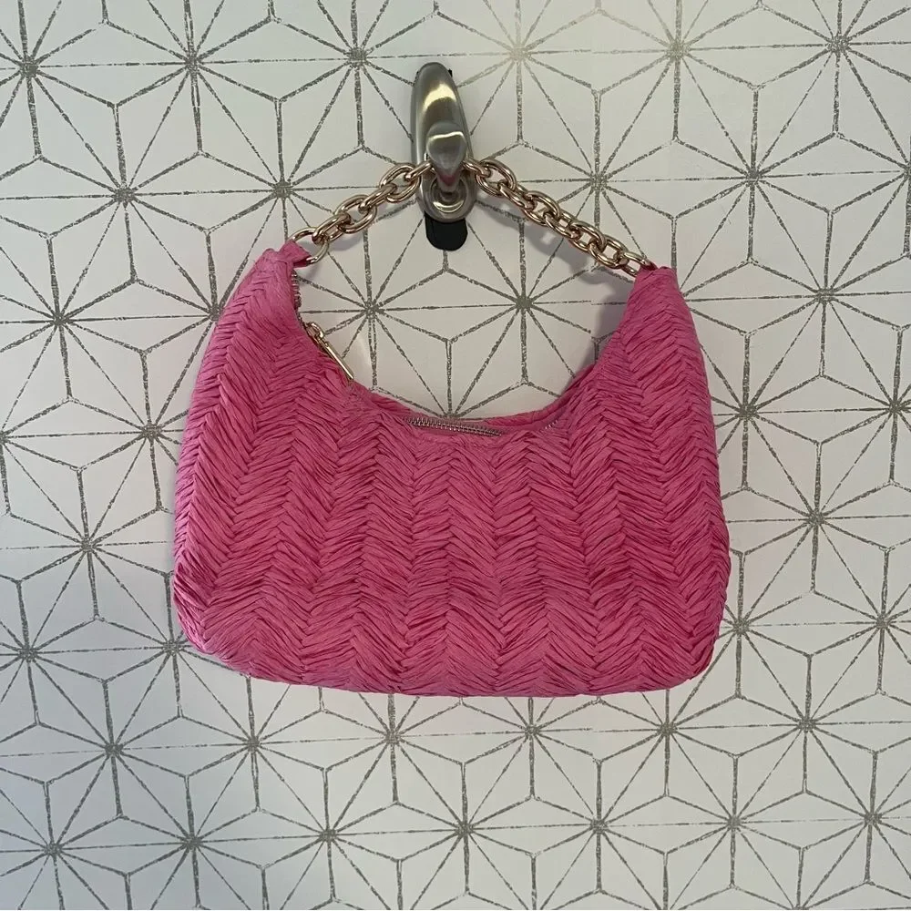 H&M Pink Straw Chain Shoulder Bag